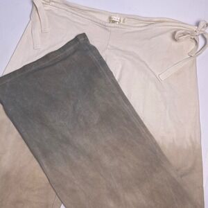 Indah Women's Large Cream Brown Dip Dye Ombre Wide Leg Side Tie Pants BOHO